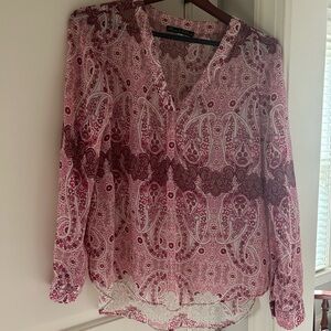 Lucky Brand Pink Long Sleeve Notched Collar Blouse